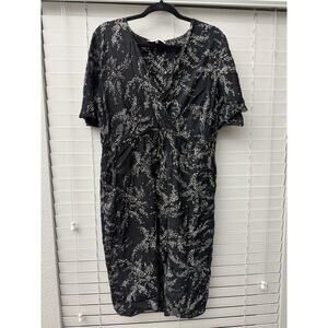 Angel 2XL Black Floral Faux Wrap Bodice Dress Tie Waist Pockets